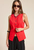 Button Down Sleeveless Round Neck Waistcoat Vest: Scarlet / S
