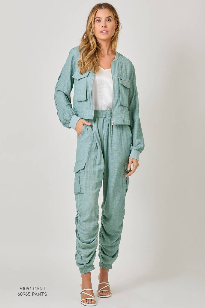 Washed Linen Bomber Jacket: Off White / Small