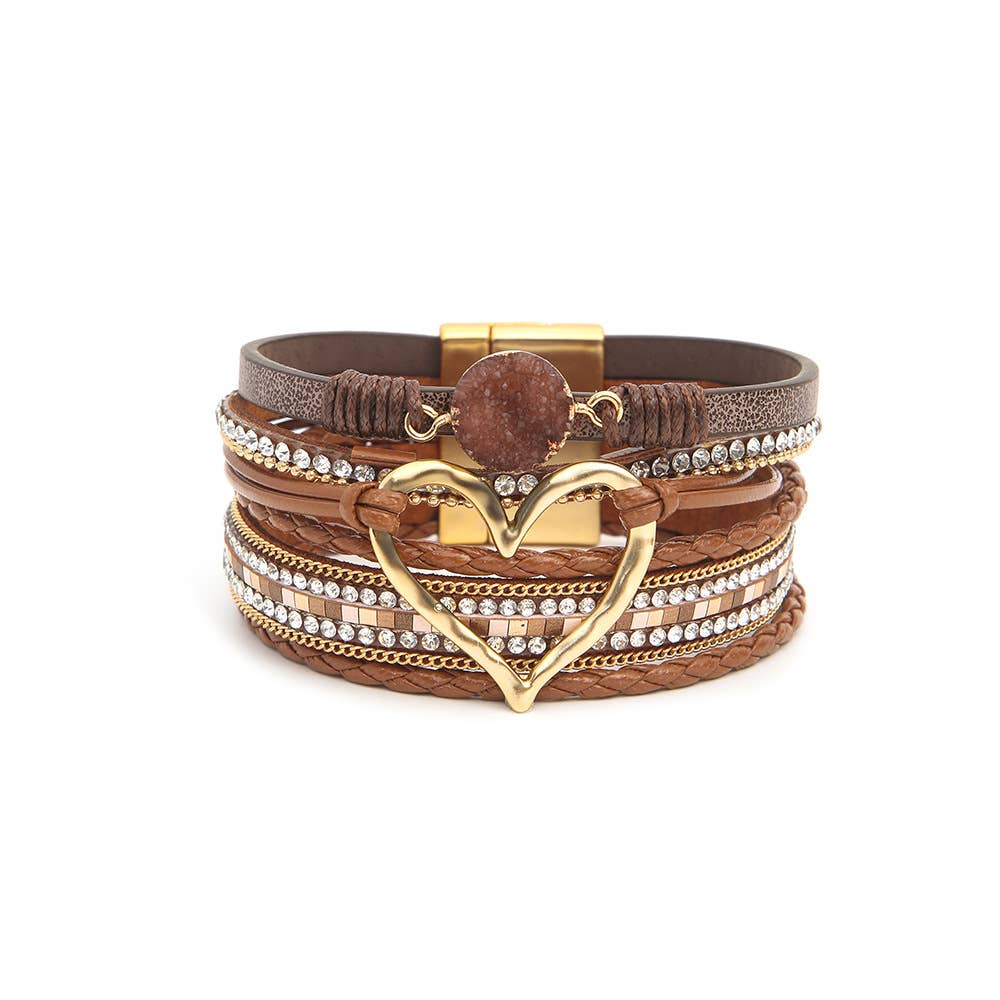 Bohemian Heart Rhinestone Magnetic Buckle Bracelet: Silver Gray-Silver / Alloy / ONE SIZE