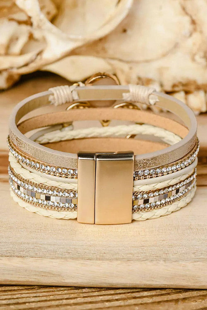 Bohemian Heart Rhinestone Magnetic Buckle Bracelet: Silver Gray-Silver / Alloy / ONE SIZE
