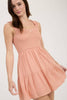CLIPDOT BOW DETAIL SMOCKED SLEEVELESS MINI DRESS: WHITE
