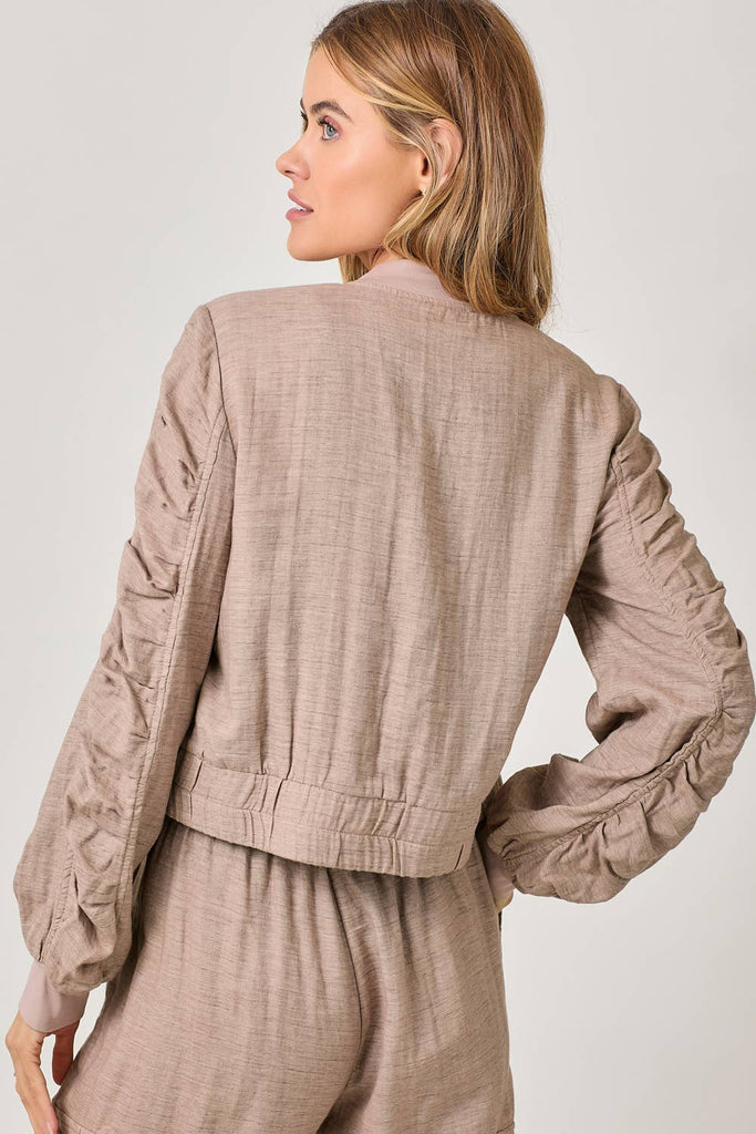 Washed Linen Bomber Jacket: Off White / Large