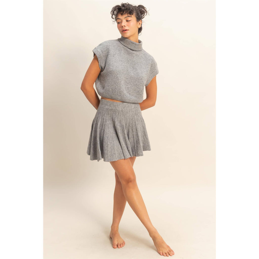 Turtleneck Top And Pleated Skirt Set