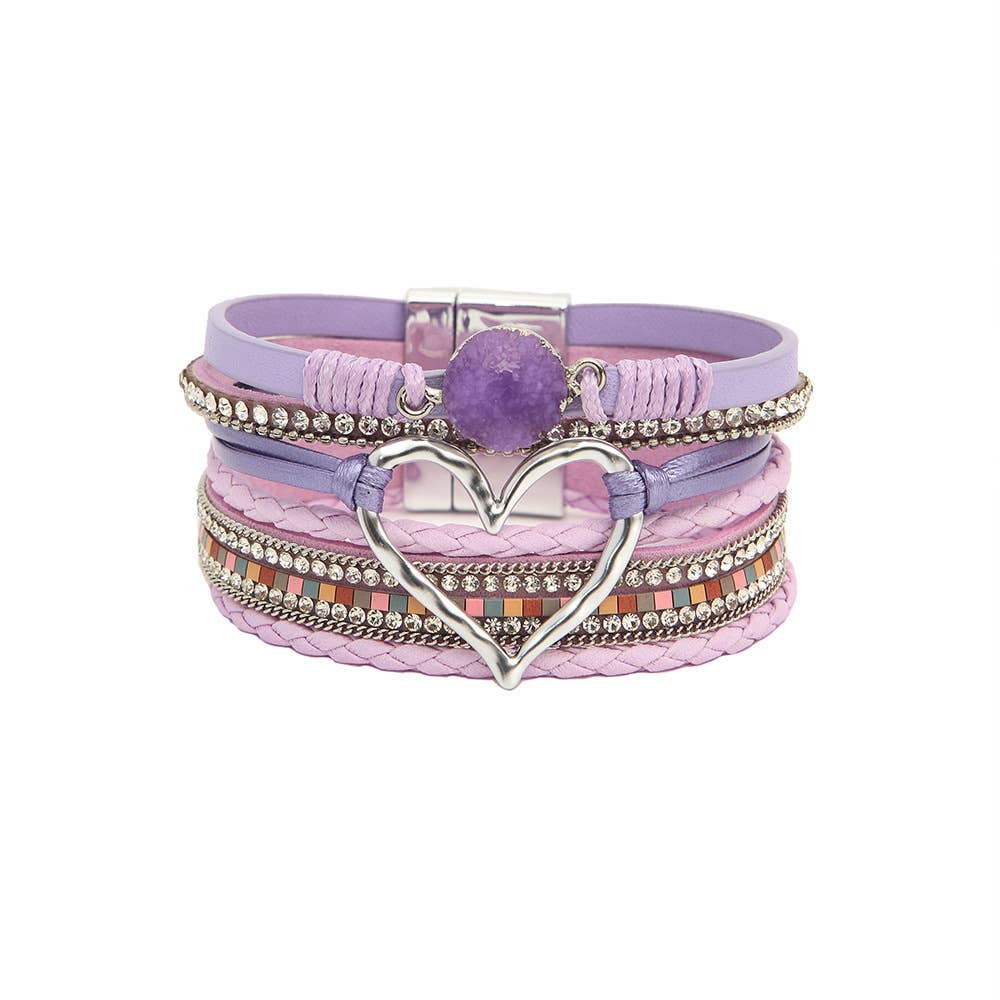 Bohemian Heart Rhinestone Magnetic Buckle Bracelet: Silver Gray-Silver / Alloy / ONE SIZE