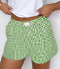Red Plaid Gingham Printed High Waist Shorts: Red Stripe / 100%Polyester / XL