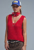 Crochet Cropped Vest in Red With sequins Thread: RED / ONE