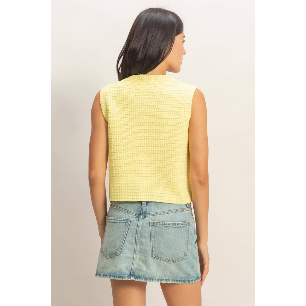 Textured Button-Front Vest With Pocket: PALE YELLOW