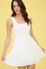 CLIPDOT BOW DETAIL SMOCKED SLEEVELESS MINI DRESS: WHITE