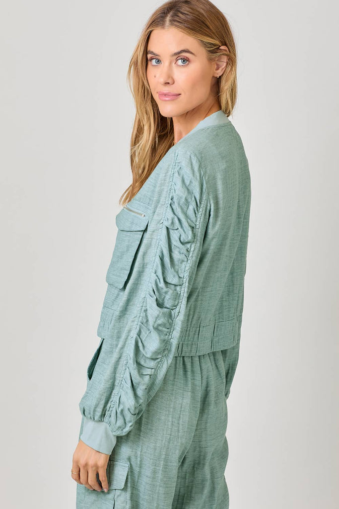 Washed Linen Bomber Jacket: Off White / Small
