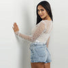 Sparkle Pearl Studded Sheer Mesh See Through Top SKT21069: White / S