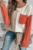Gold Flame Colorblock Patched Pocket Drop Shoulder Sweater: Gold Flame /  / M
