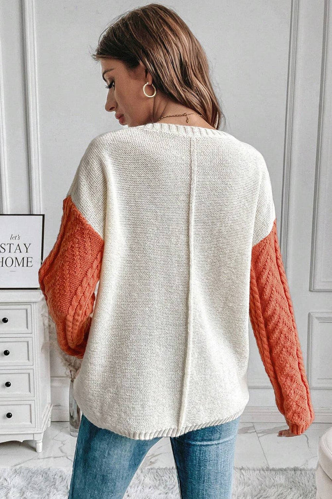 Gold Flame Colorblock Patched Pocket Drop Shoulder Sweater: Gold Flame /  / M