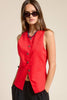 Button Down Sleeveless Round Neck Waistcoat Vest: Scarlet / S