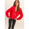 Sparkly Bow Embellished Cozy Cardigan: RED