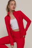 Long Sleeve Mock Neck Seam Detail Workout Jacket: RED/ L