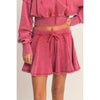 Acid Washed Mid Waist Flowy Skort: DARK RED
