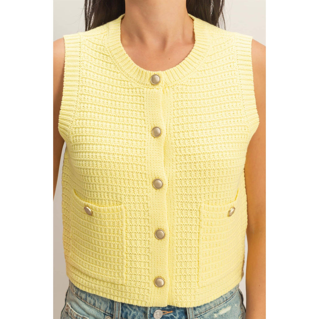 Textured Button-Front Vest With Pocket: PALE YELLOW