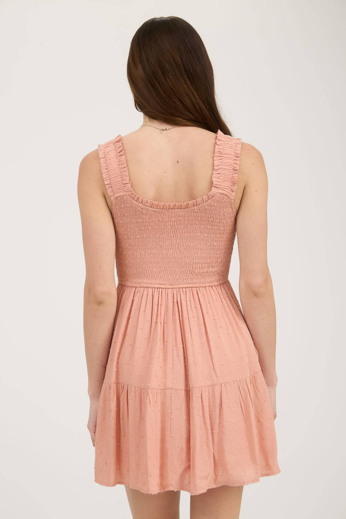 CLIPDOT BOW DETAIL SMOCKED SLEEVELESS MINI DRESS: WHITE