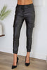 WAISTBAND PU CRINKLE CARGO JOGGER PANTS: Black / S