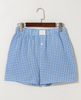 Red Plaid Gingham Printed High Waist Shorts: Red Stripe / 100%Polyester / XL