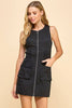 Front Zipper Sleeveless Dress: Black / S