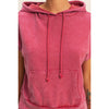 Acid Washed Sleeveless Hooded Kangaroo Pocket Top: DARK RED