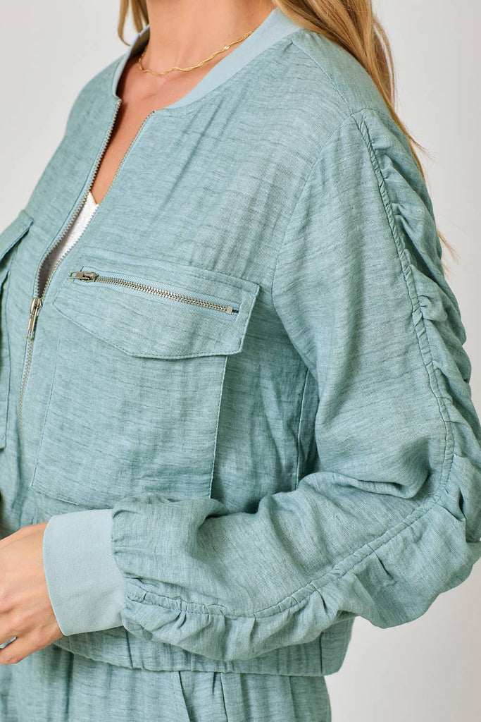 Washed Linen Bomber Jacket: Off White / Large
