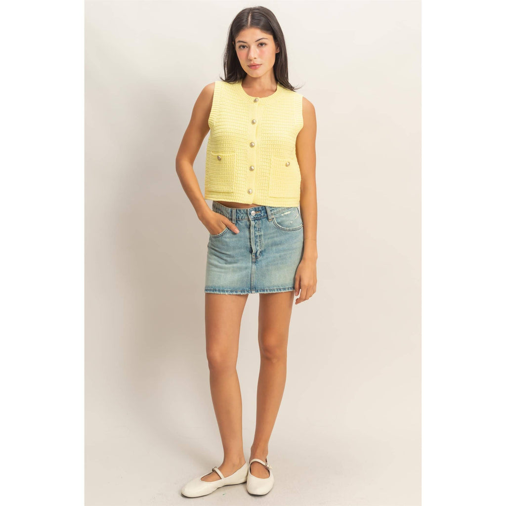 Textured Button-Front Vest With Pocket: PALE YELLOW