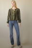 eopard Printed Front Tie Woven Blouse Top: OLIVE
