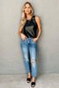 Black Faux Leather Crew Neck Tank Top: Black /  S