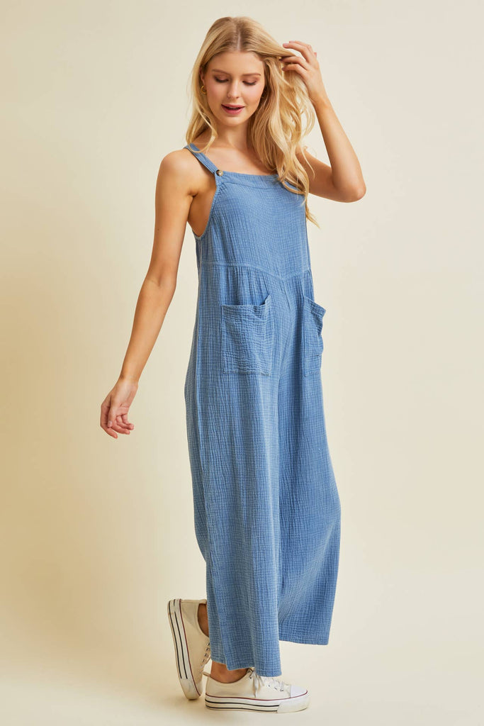 ER1041-A TOP-RATED EFFORTLESS MINERAL-WASHED GAUZE OVERALL: S / CHERRY RED