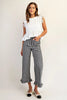 Gingham Ruffle Trim Straight Leg Pants