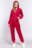 Long Sleeve Faux Fur Hoodie Jacket & Jogger Pants Set: Mgt-Magenta / M