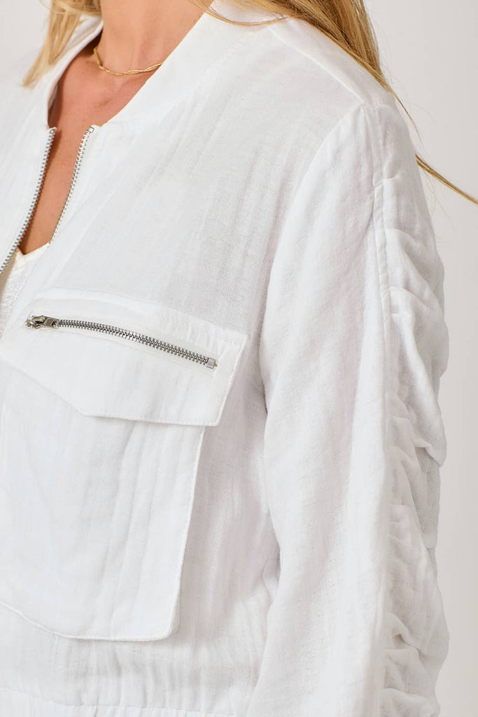 Washed Linen Bomber Jacket: Off White / Small