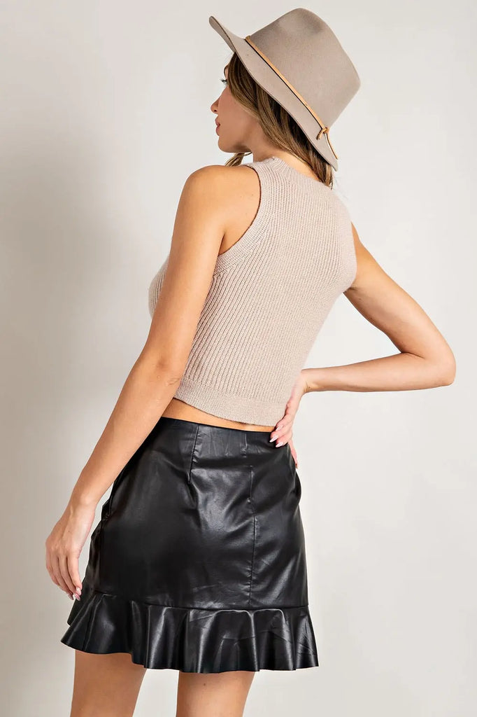 Ruffled Hem Faux Leather Skirt