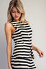 Scallop Stripe Knit Button Down Vest