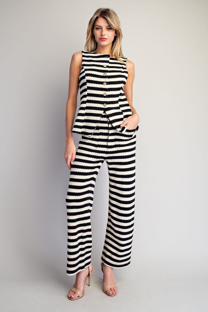 Scallop Stripe Knit Button Down Vest