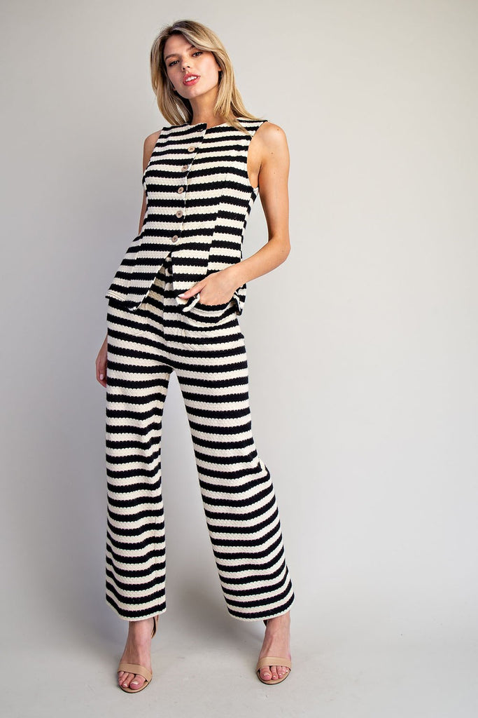 Scalloped Striped Knit Straight Leg Pants