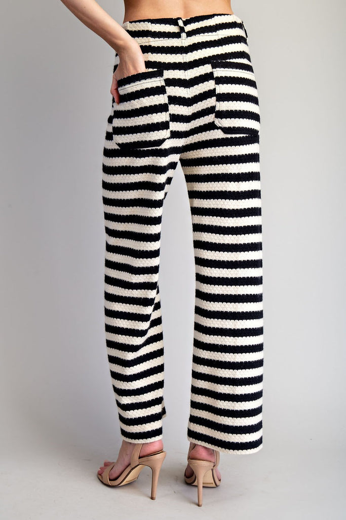 Scalloped Striped Knit Straight Leg Pants