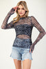 Sheer Leopard Print Long Sleeve Top