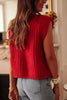 Solid Textured Knit Side Pockets Buttoned Sweater Vest: Fiery Red / 100%Acrylic / S