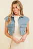DENIM CAP SLEEVE TOP: Light Denim / L