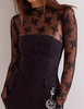 Lux Layering Floral Lace See Through Mesh Top Blouse: Black / L
