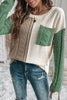 Gold Flame Colorblock Patched Pocket Drop Shoulder Sweater: Gold Flame / 65%Acrylic+35%Polyamide / L