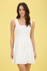 CLIPDOT BOW DETAIL SMOCKED SLEEVELESS MINI DRESS: WHITE