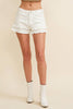 RUFFLE TIERED DENIM SHORTS: White / L
