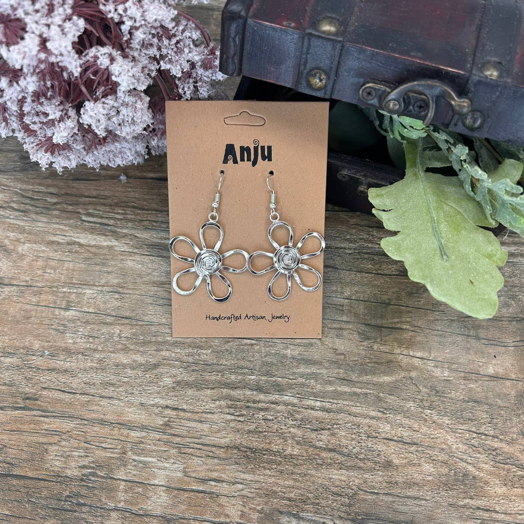 Silver Plated Earrings - Spiral Center Flower