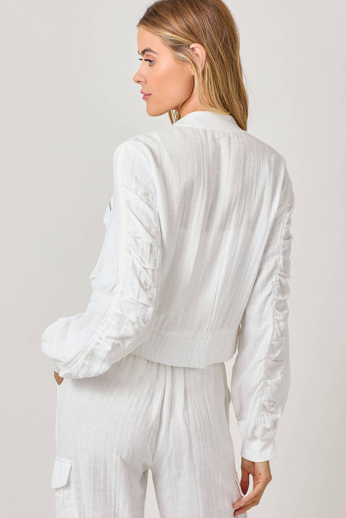 Washed Linen Bomber Jacket: Off White / Large