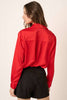 BUTTON DOWN SATIN SHIRT: RED / M