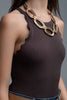 Ribbed Halter Top With Scalloped Finish in brown: BROWN / ONE